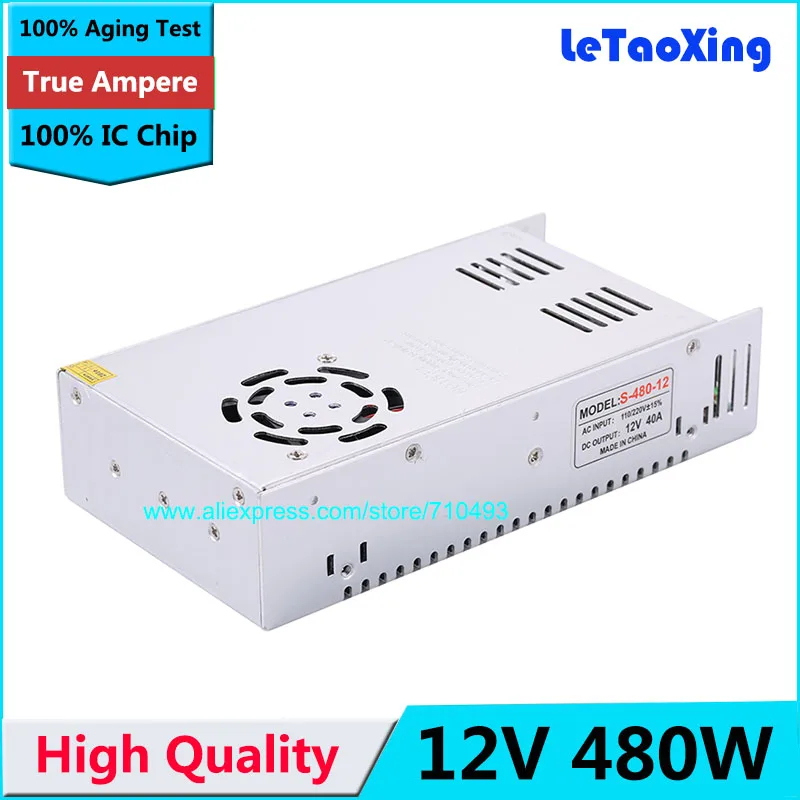 

12V 480W Switching Power Supply Driver for LED Strip AC 100-240V Input to DC 12V 40A High Quality