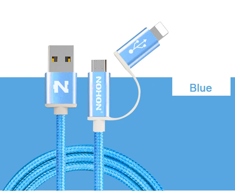 NOHON 2 в 1 Micro 8pin USB кабель для зарядки iPhone 8 7 6 6S Plus 5S iOS 10 9 samsung LG htc Кабели USB для мобильных телефонов - Цвет: Blue