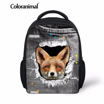 

Coloranimal Cute 3D Gray Denim Animal Puppy Fox Print Kindergarten Mini Schoolbags Backpack Toddler Bady Girl Preschool Satchel