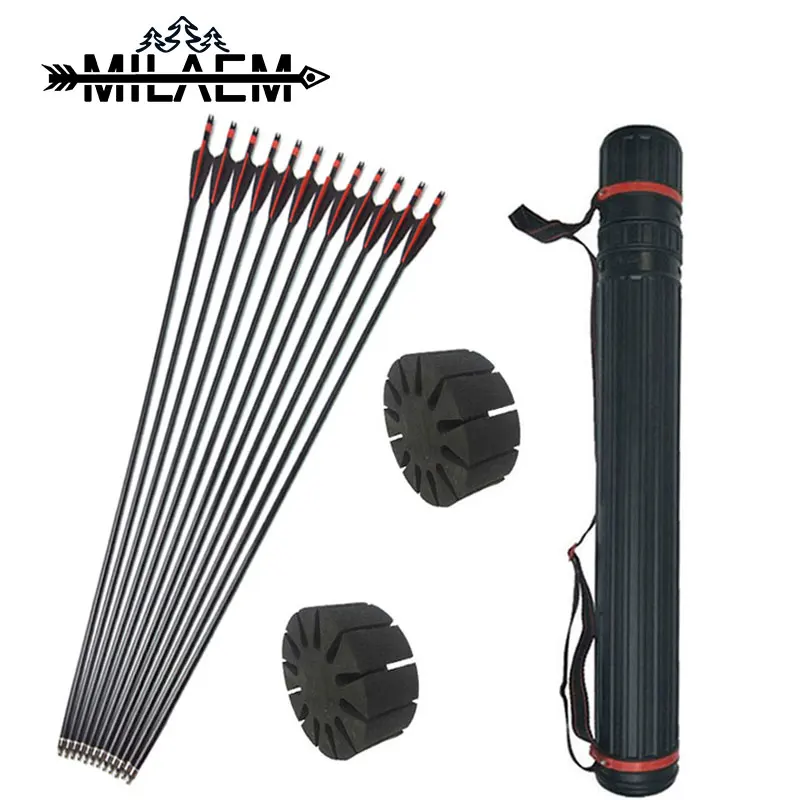 

12pcs Archery Fiberglass Arrow With Arrow Quiver 31inch Spine500 Glass Fiber Replaceable Arrowhead Excerise Shooting Accessories