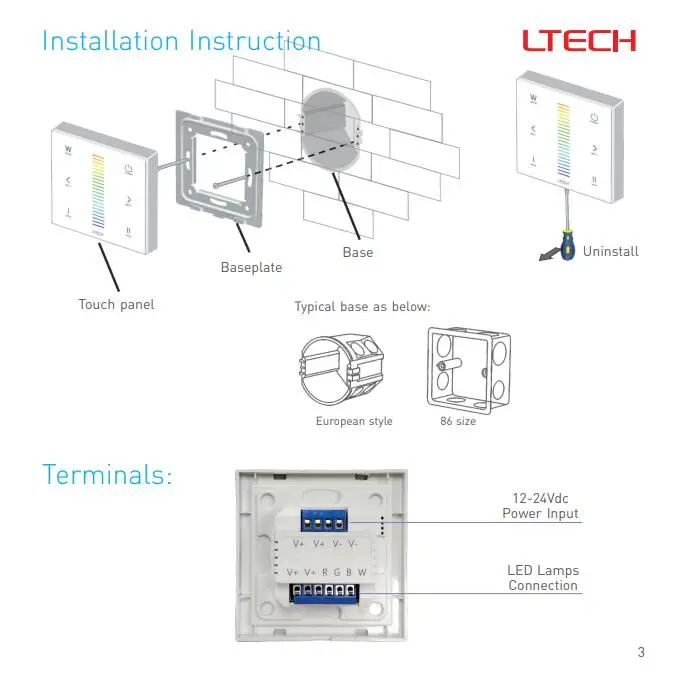 LTEHC E4 E4S DC12V-24V РФ 2,4 GHZ 3A X 4CH 12A RGBW светодиодная Сенсорная панель контроллер для 5050 светодиодный полосы светящаяся лента Бесплатная доставка