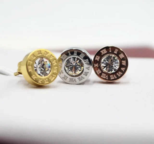 One Diamon Crystal Stud Earrings Cubic Zirconia Roman Number One Diamon Crystal Stud Earrings Cubic Zirconia Roman Number Earring Bling Stone Stainless