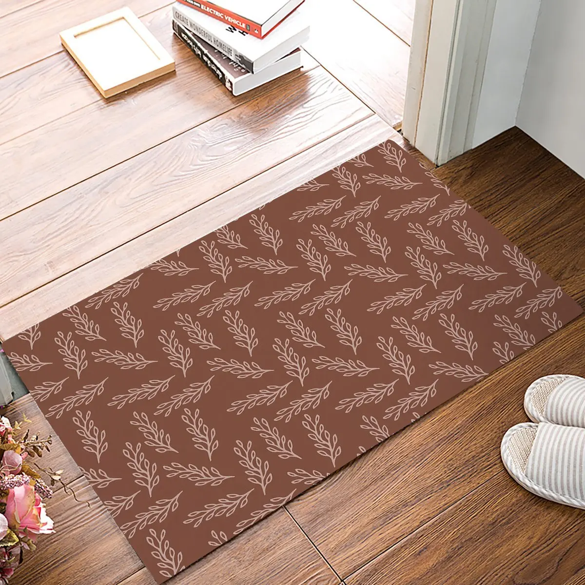 Vintage Floral Leaf Decorative Pattern Brown Door Mats Kitchen Floor