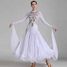 Стандартное бальное платье для женщин, высокое качество, танцевальная юбка для фламенко, танго, вальса, женские белые платья для бальных танцев