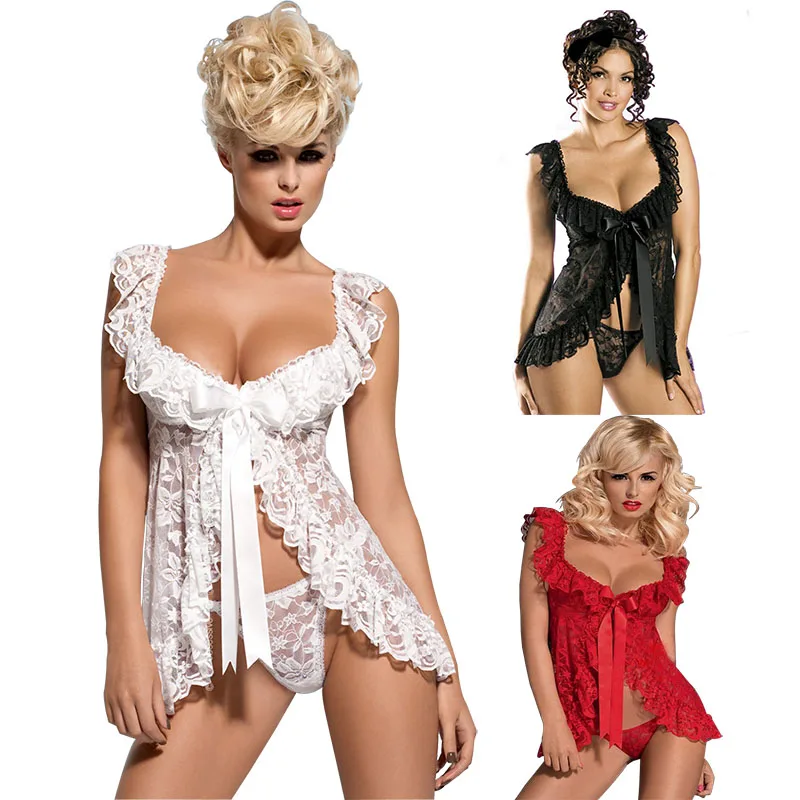 

White Black Red Plus Size Lace S M L XL 2XL 3XL 4XL 5XL 6XL Sexy Lingerie Babydoll FrontOpen Nighty Chemise Sleepwear ZJB99036