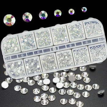

1Case Mix Size Super Shiny Clear Crystal AB Rhinestone Glass Nail Art Flat Back Non Hotfix Glue 3D Glitter Decoration Gem JI388