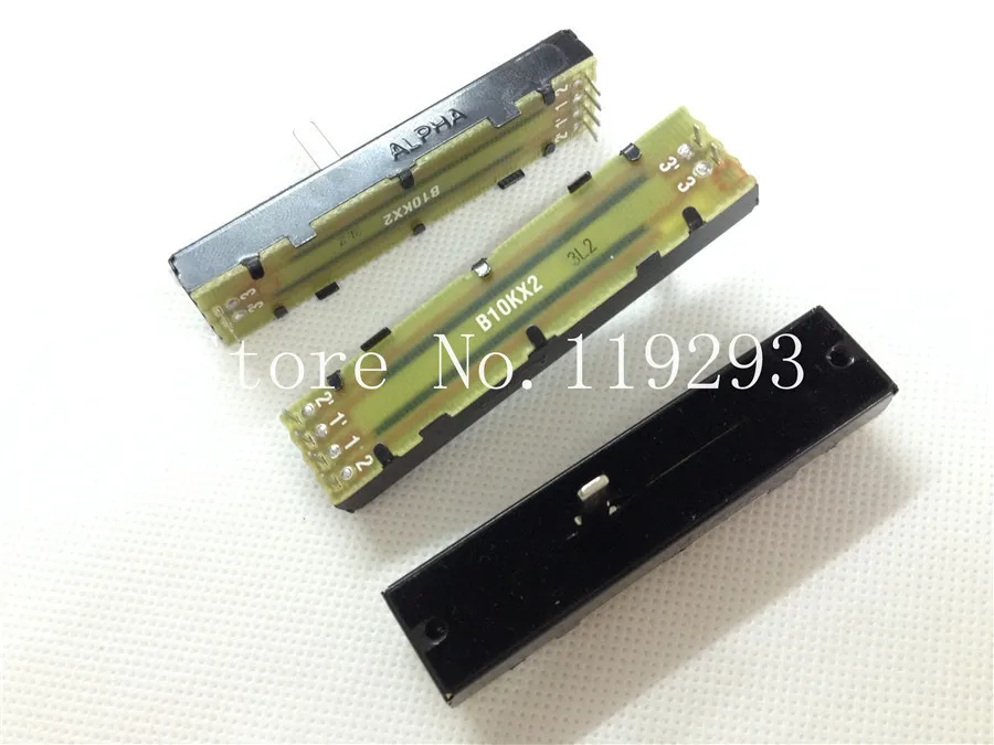 

[LAN]Taiwan ALPHA 73MM Slide with Straight shaft Potentiometer switchs B10KX2 B100KX2 15MM--10PCS/LOT