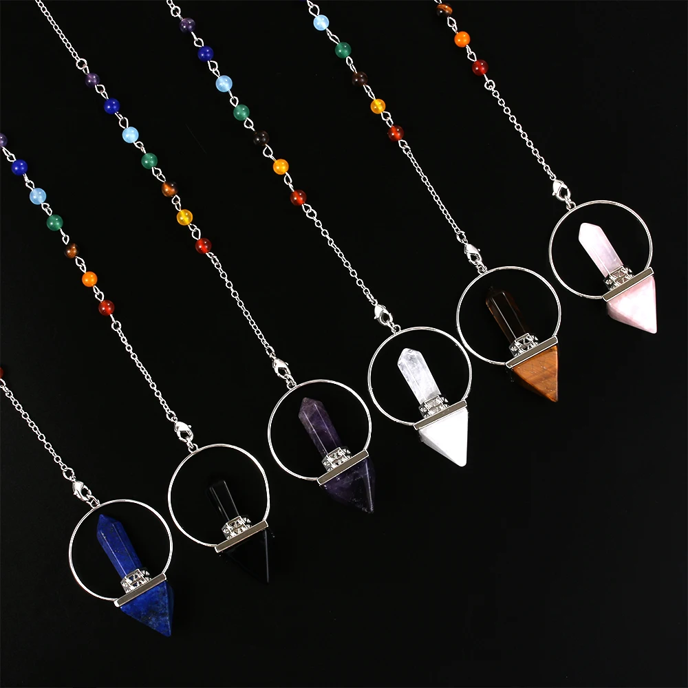 

Reiki Healing 7 Chakra Natural Stone Pendulum Hexagonal Prism Pyramid Balance Reiki Natural Stone Crystal Pendant Pendulum