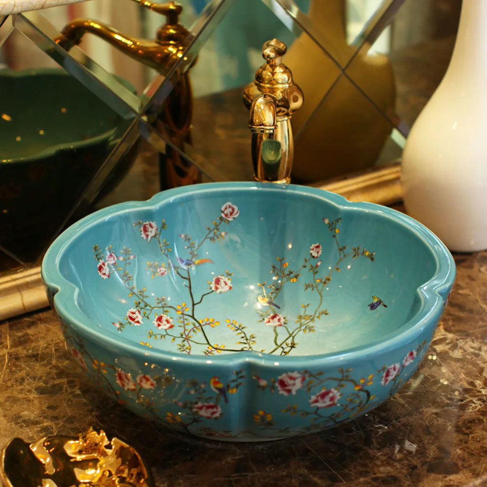 مرحلة بونساي dezhen السيراميك حوض الحمام الغرور مغسلة مغسلة الفن زهرة البرقوق الطيور LO620443 مرحلة بونساي dezhen السيراميك حوض الحمام الغرور مغسلة مغسلة الفن زهرة البرقوق الطيور LO620443