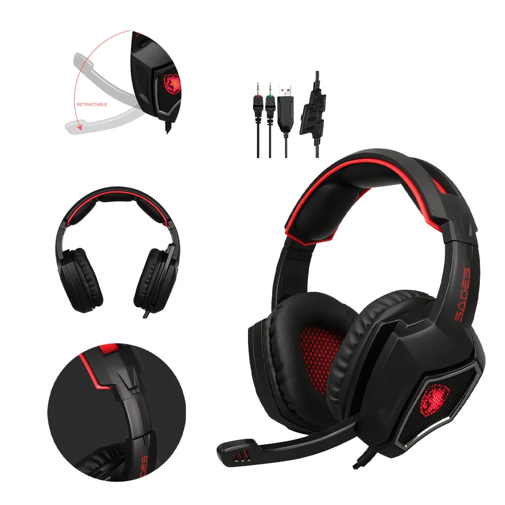 SADES Игровые наушники большие светодиодный микрофон стерео двойная 3 5 + USB