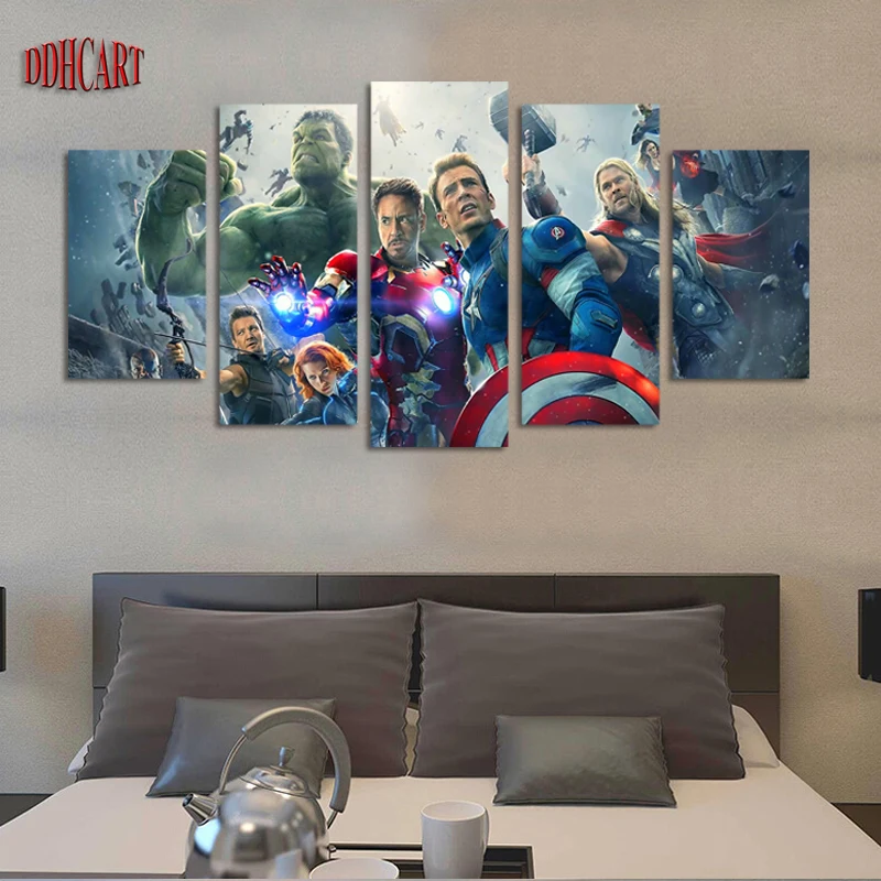 5 Piece Marvel's The Avengers Movie Picture Painting on Canvas for Wall