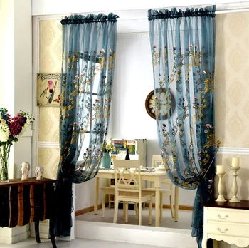 

Embroidery floral tulle sheer for living room the bedroom modern tulle window fabric blinds drapes Rod Pocket