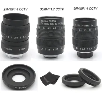 

FUJIAN 35mm F1.7 CCTV camera Lens + 25mm f1.4 camera Lens + 50mmf1.4 camera Lens for Canon EOSM M2 M3 M5 M6 M10 Mirrorless