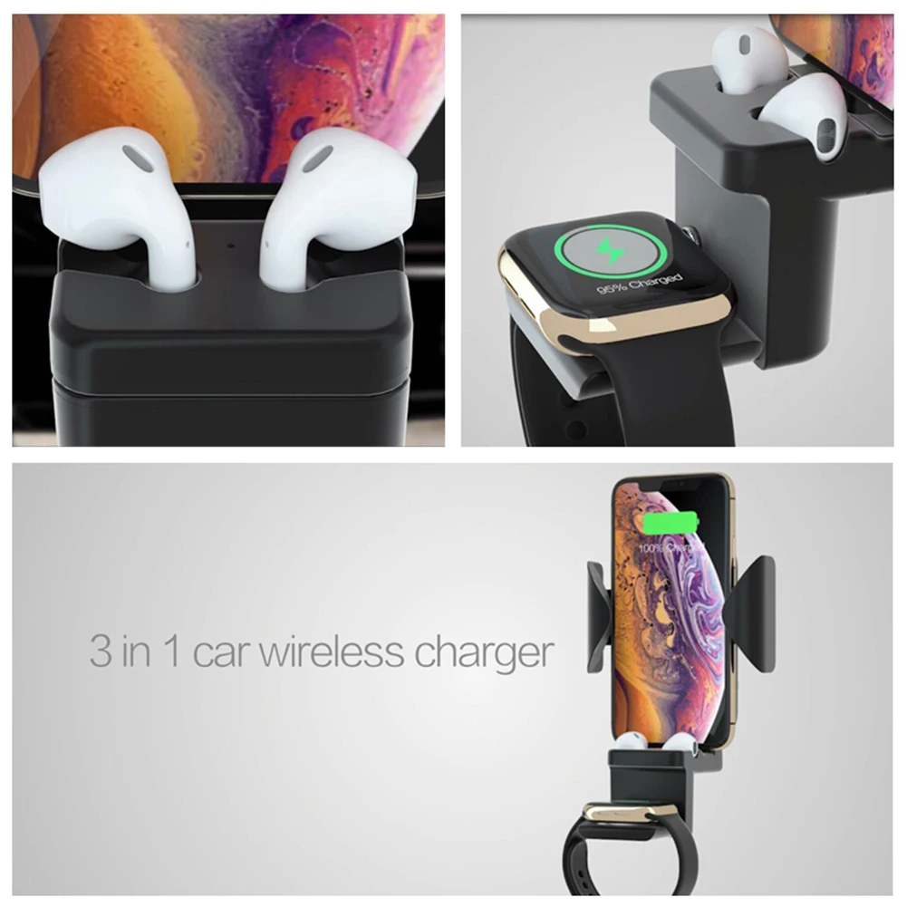 3 в 1 автомобильное беспроводное зарядное устройство для iPhone airpods Apple Watch 4 2 быстрая