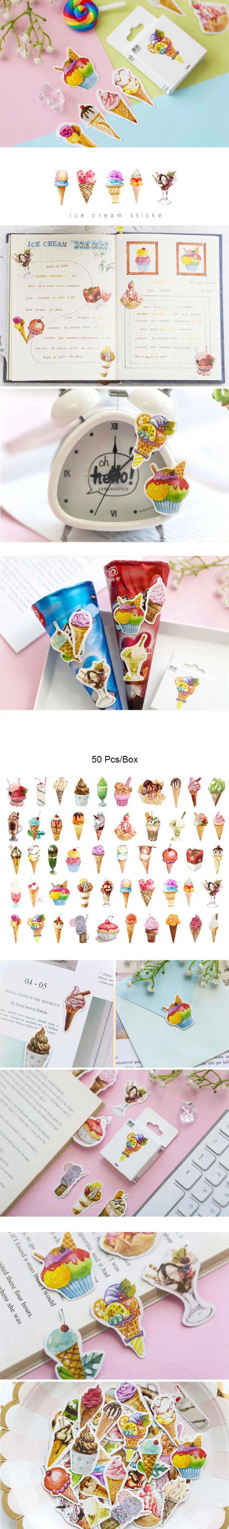 50X//Box Ice Cream Paper Seal Stickers Scrapbooking DIY Diary Album Labels