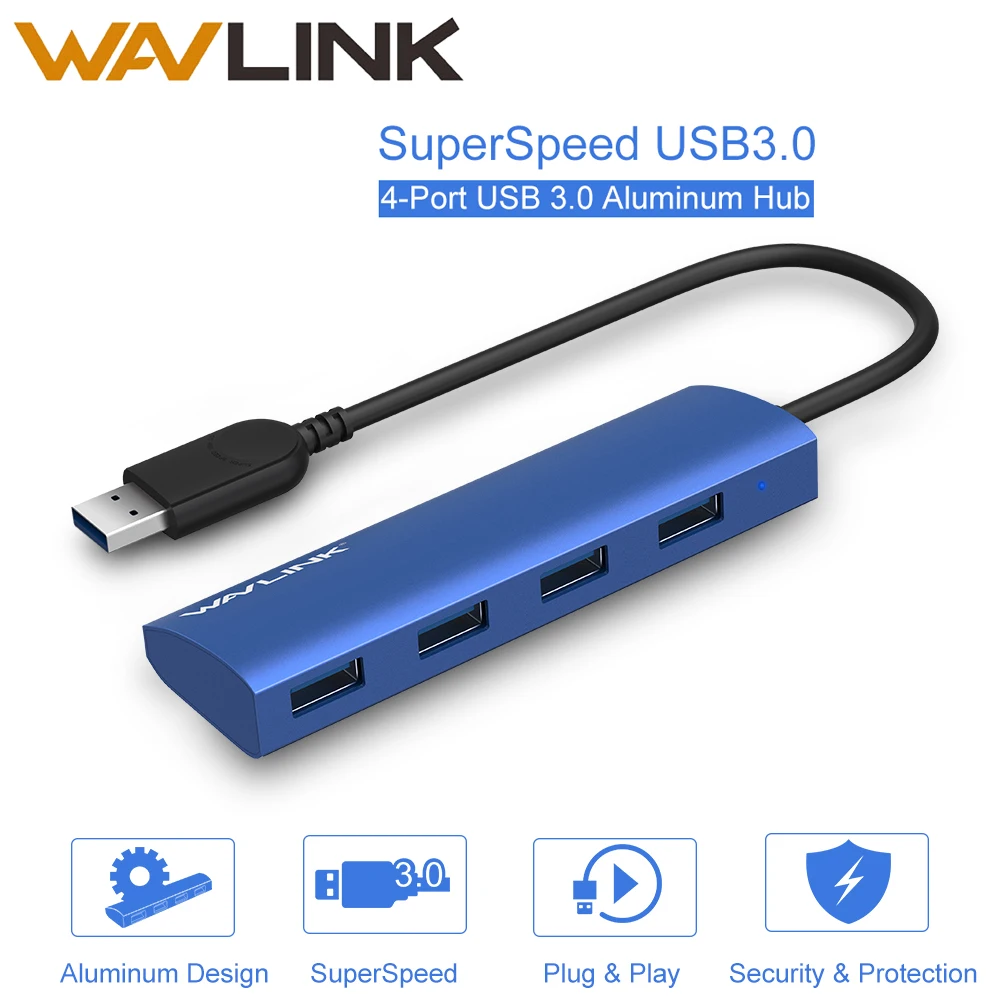 Wavlink Mini 4 портовый USB 3 0 концентратор адаптер для планшета компактный алюминиевый