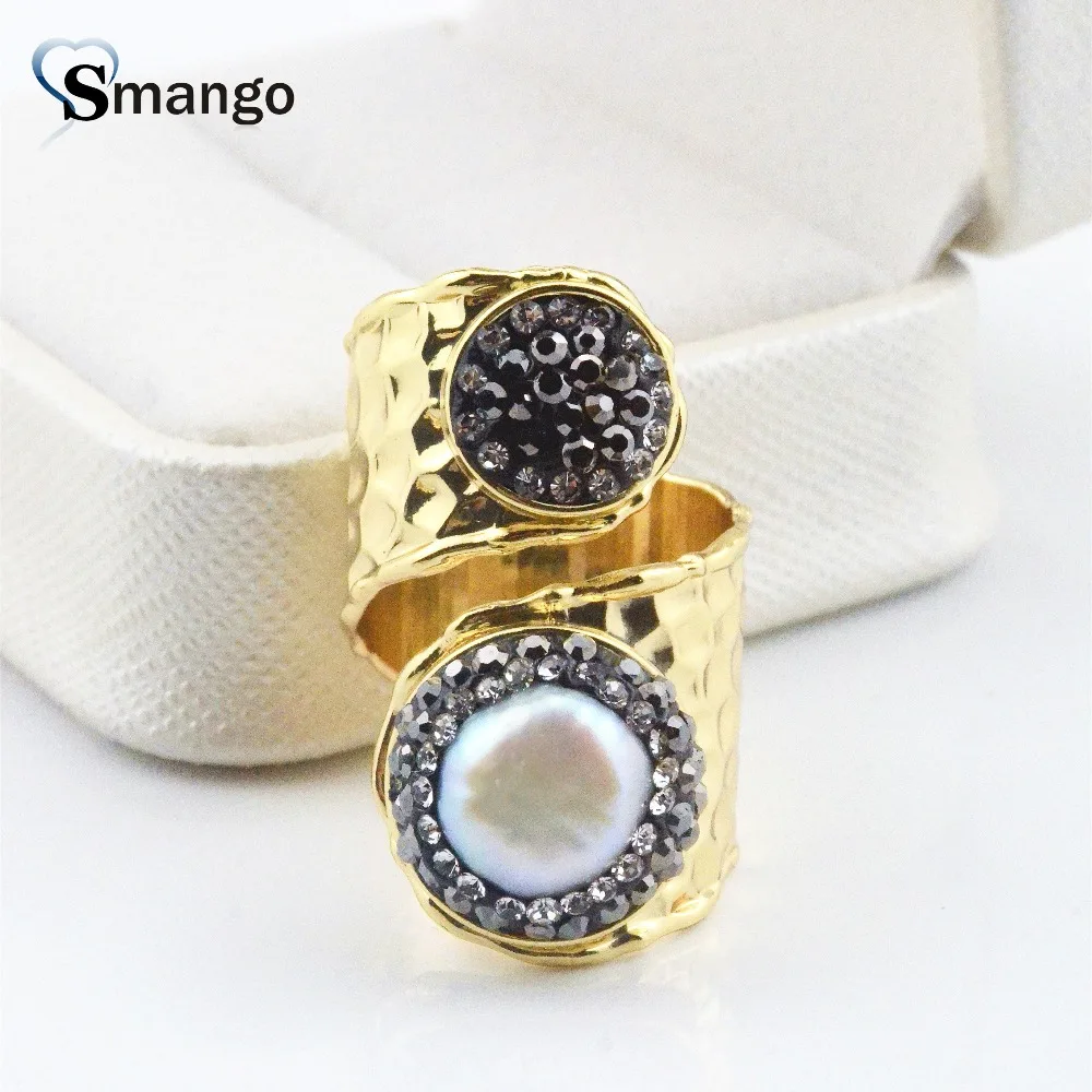 

2019New Arrivals,Pearl And Crystal Rings.Gold Copper Rings,Bold Type.5pieces
