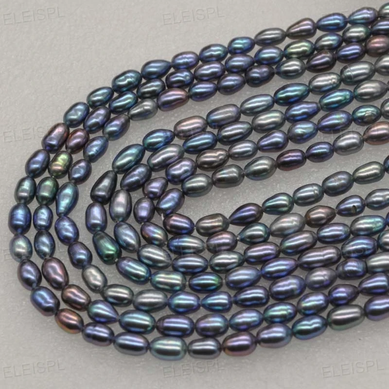 wholesale peacock black rice freshwater loose pearl string Free shipping