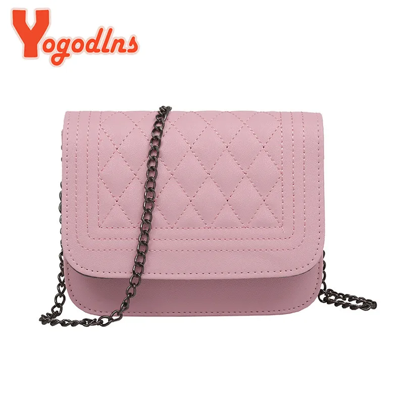 Yogodlns بو الجلود النساء حقيبة ساعي منقوشة السيدات Crossbody حقيبة سلسلة العصرية الحلوى اللون صغيرة رفرف حقيبة يد للتسوق