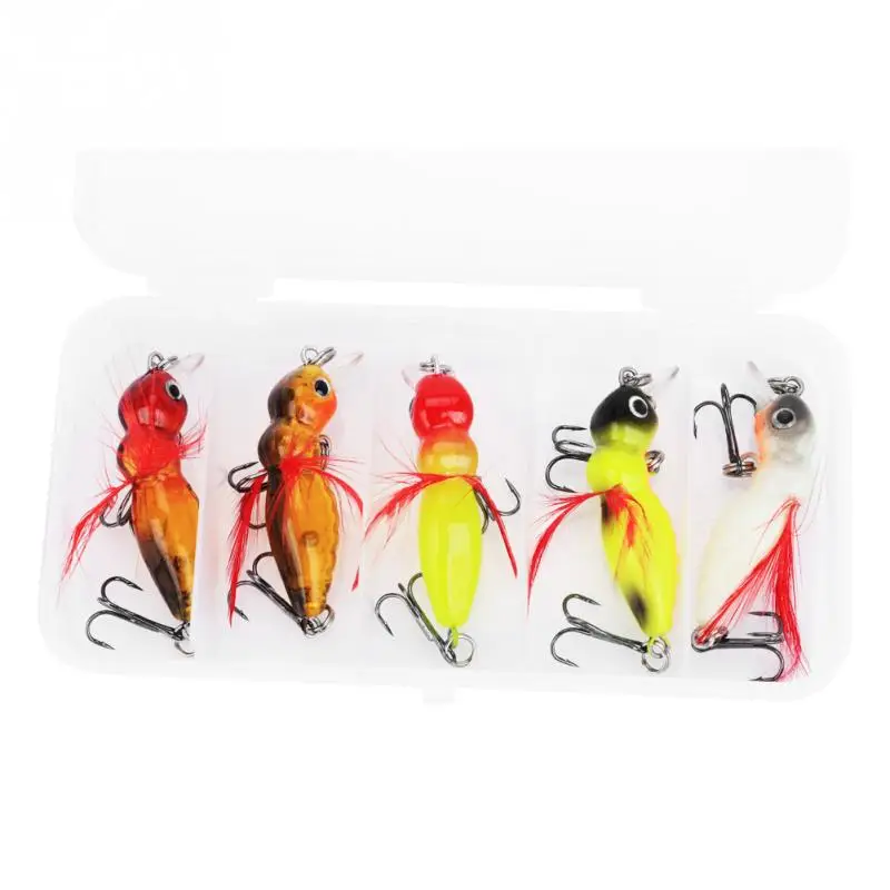 Fly Fishing Flies Set 5pcs Bee Beetle Dry Flies Realistic Insect Lure for Pike Trout Carbon