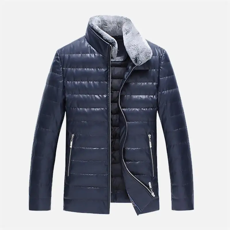 Новые роскошные кожаные зимние куртки, Мужская одежда, черные повседневные осенние мужские зимние пальто, парка с хлопковой подкладкой, сохраняющая тепло, пуховик - Цвет: blue