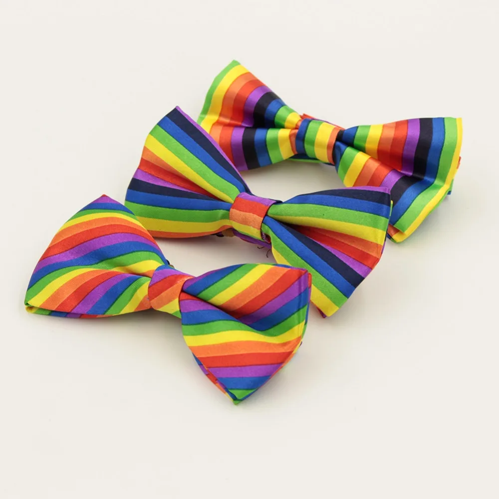 Colorful stripes bow tie, male lady rainbow pot, groom, best man