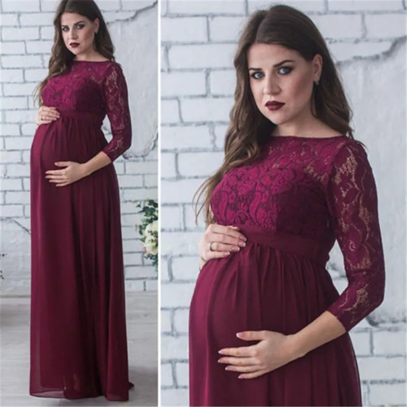 Модная одежда для беременных фотосъемка платье для беременных с длинными рукавами Кружева Необычные Женские мать беременных womenphotography