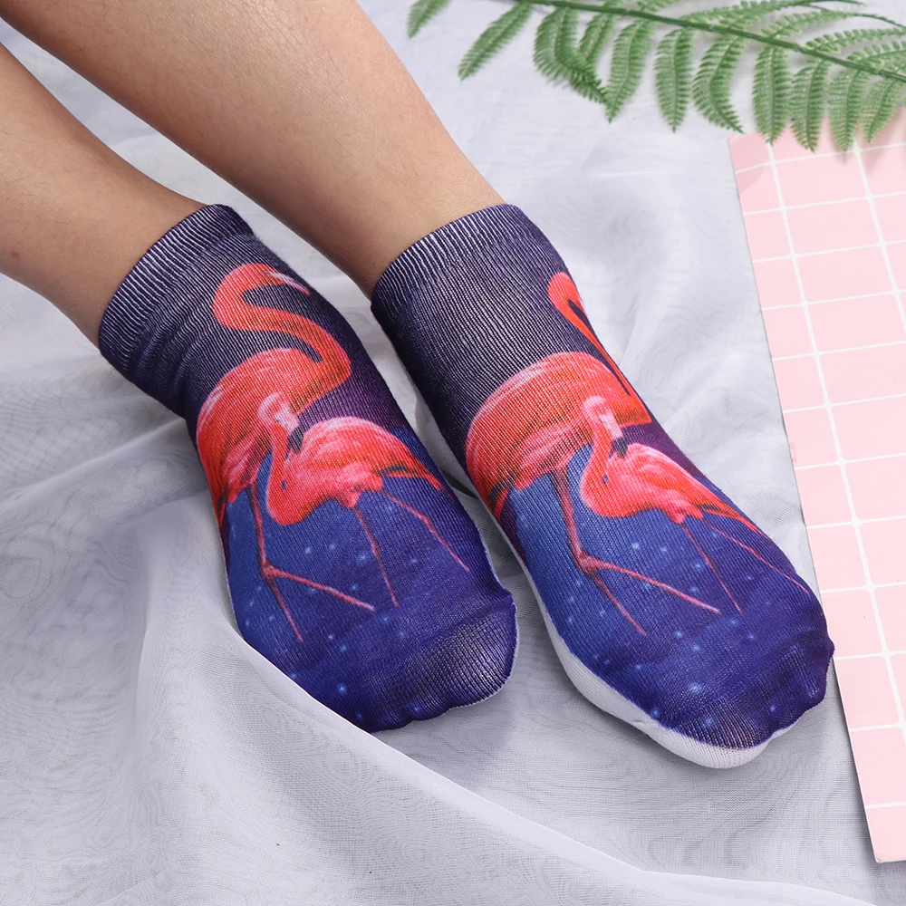 1 пара, повседневные носки с 3D принтом фламинго, женские прочные носки с милыми животными, короткие носки, повседневные носки с рисунками для подростков