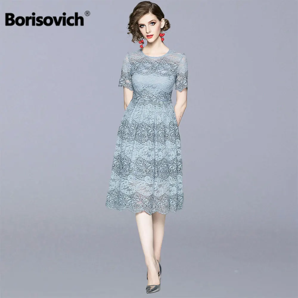 

Borisovich Women Summer Casual Dress New Brand 2019 Fashion Hollow Out Lace Knee-length A-line Luxury Ladies Party Dresses N1317