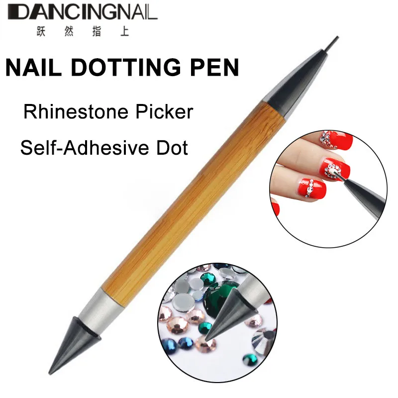 

1pcs Double Head Wax Nail Rhinestone Picker Dotting Pen Self-Adhesive Dot Head Tips Wood Handle Manicure Beads Applicator Tool