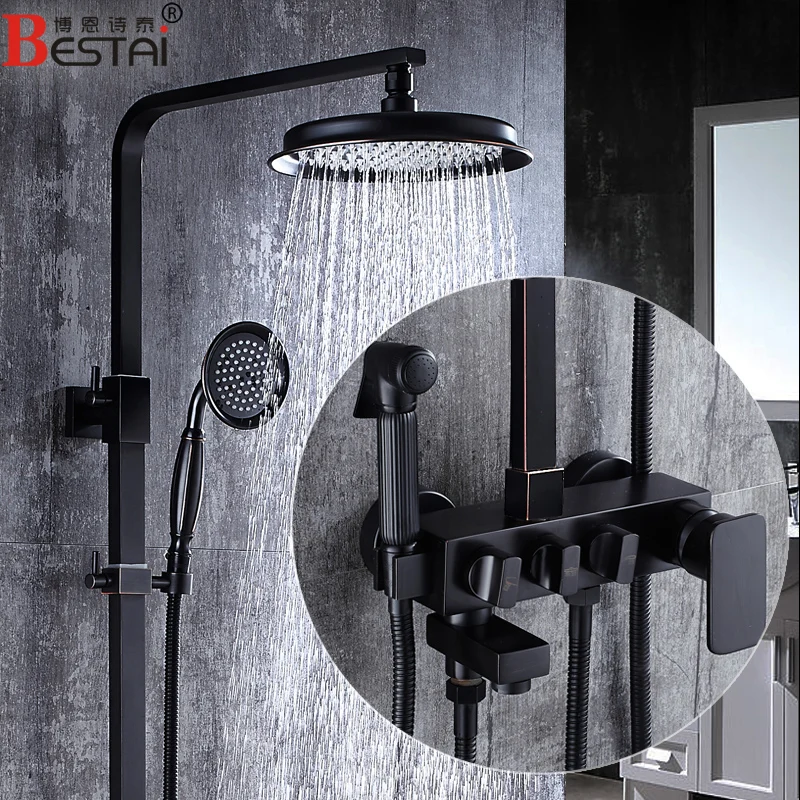 Европейский черный смеситель для душа наддувом четыре блока Туалет все ...