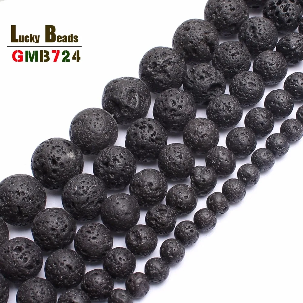 

wholesale 6.8.10.12.14mm Natural Black Volcanic Lava Stone Round Beads 15.5" Pick Size Free Shipping-F00071