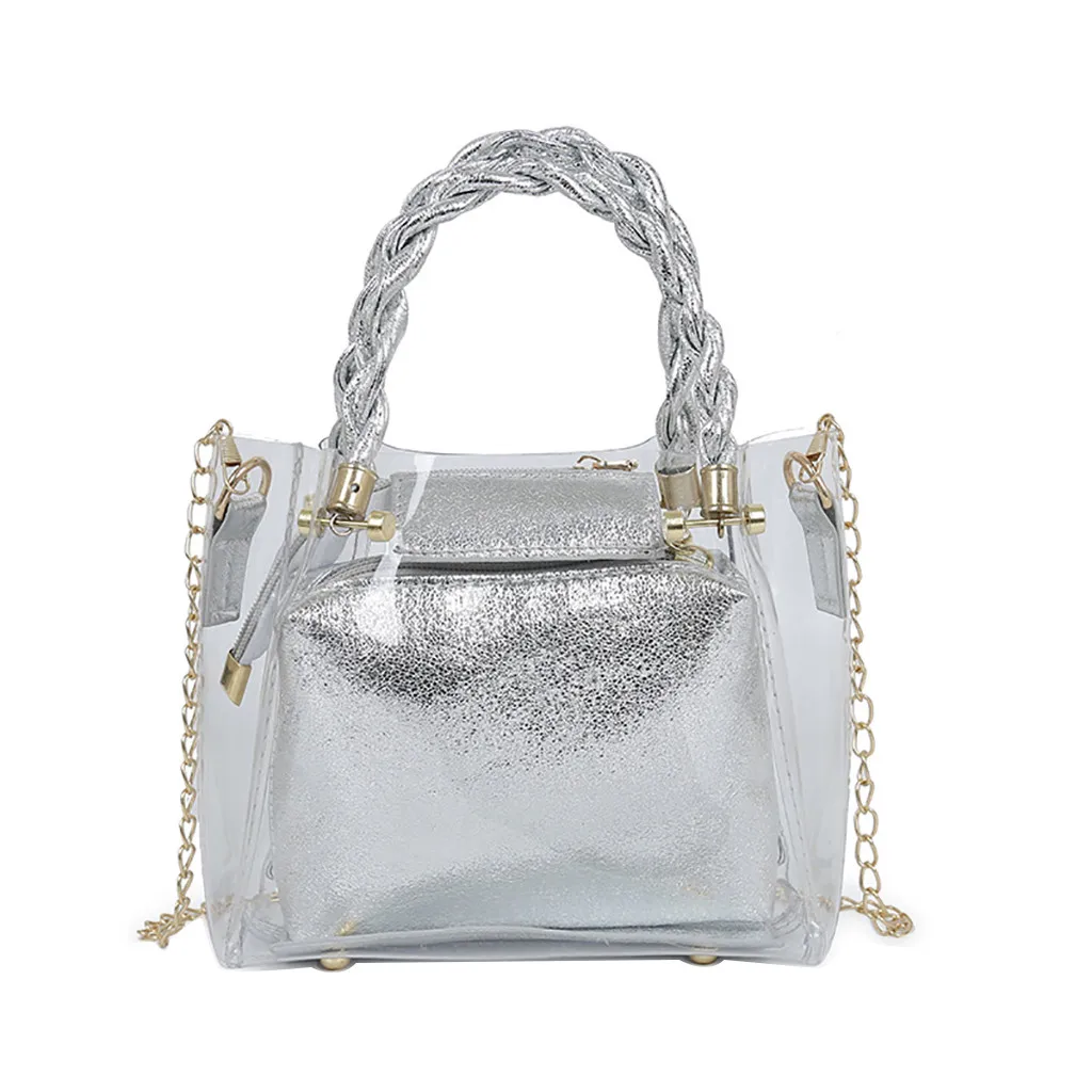 النساء شفافة سلسلة حقائب عارضة واضحة بو مخلب حزم حقائب كتف الصلبة الإناث المحمولة Crossbody أكياس * 10