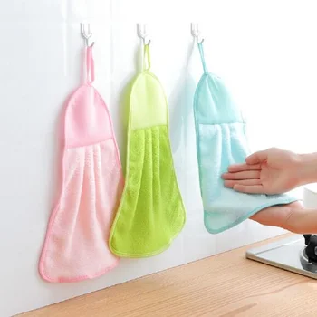 

WINSTBROK Hand Towels Home Hanging Type Kitchen Pure Color Super Absorbent Quick Dry Towel Coral Fleece Hand Cloth Dishcloths