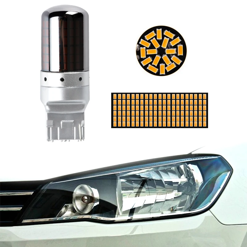

S25 T20 7440 W21W Hidden LED Bulb Chrome Amber Turn Signal Light 144 smd CanBus 1156 BA15S P21W PY21W lamp No Error No Flash 1pc