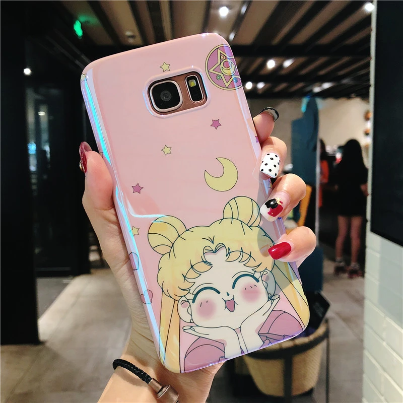 Милый чехол-накладка для samsung S9 S10 plus Sailor moon для samsung S8 S8plus note8 note9 S7edge, мягкая задняя крышка+ игрушка luna cat+ ремешок