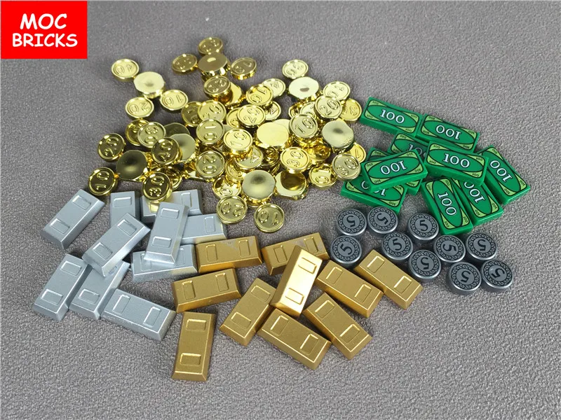 

50pcs/lot MOC Bricks Gold & Silver Utensil Ingot / Bar fit with 99563 Building blocks DIY bricks Action figure toys for children