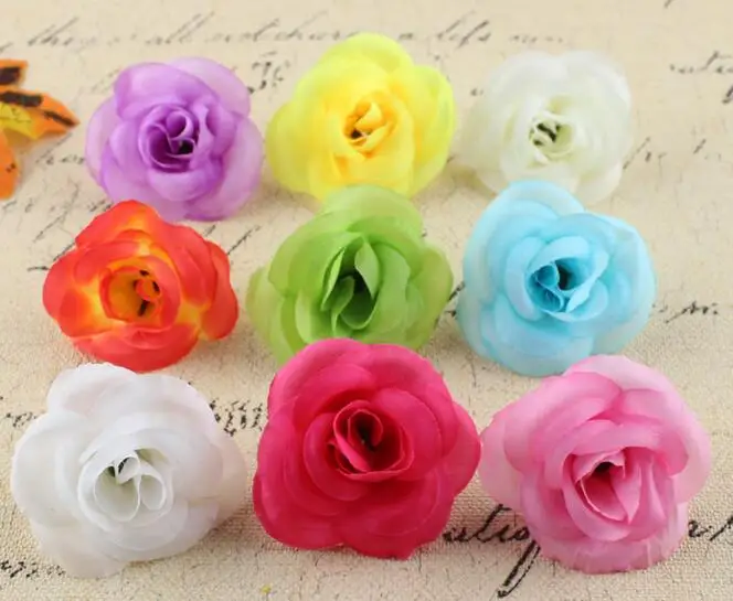 

30pcs 4.5cm five layer rose flower head For Wedding Car Decoration DIY Garland Decorative Floristry Fake Flowers