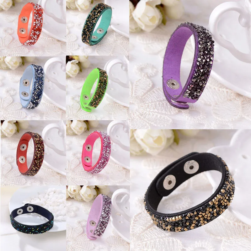 

LNRRABC Hot Women Fashion Personality Exaggerated Slake Crystal Wrap Wide Leather Bracelets Jewelry 18 Colors