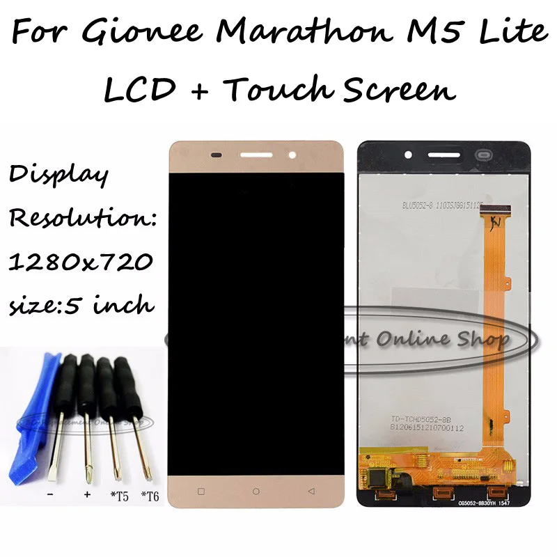 

Gold/Black 5 inch For Gionee Marathon M5 Lite LCD Display Touch Screen Digitizer Assembly Smartphone Replacement Free Tools