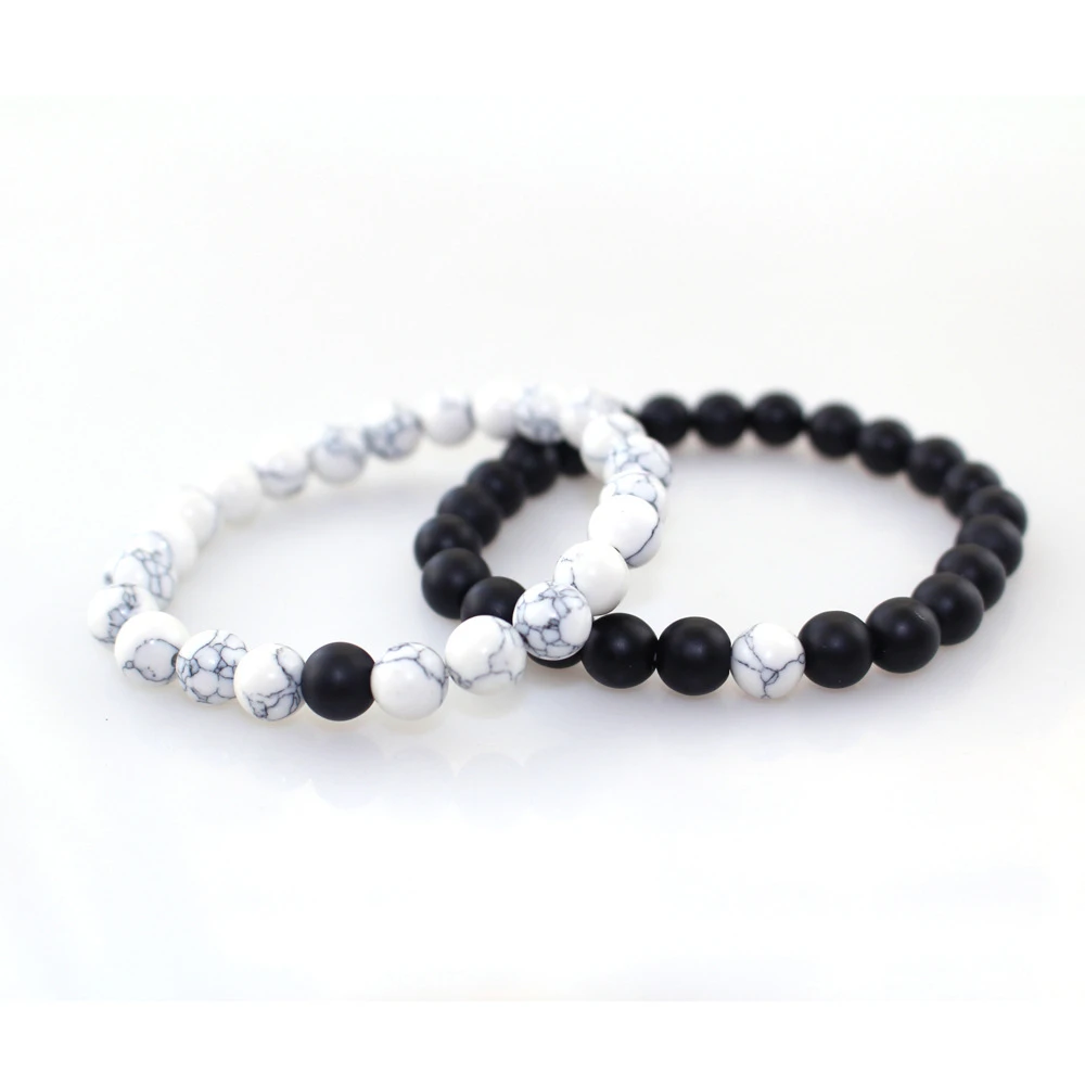 

Hot 2Pcs/Set Couples Distance Bracelet Classic Natural Stone White and Black Yin Yang Beaded Bracelets for Men Women Best Friend