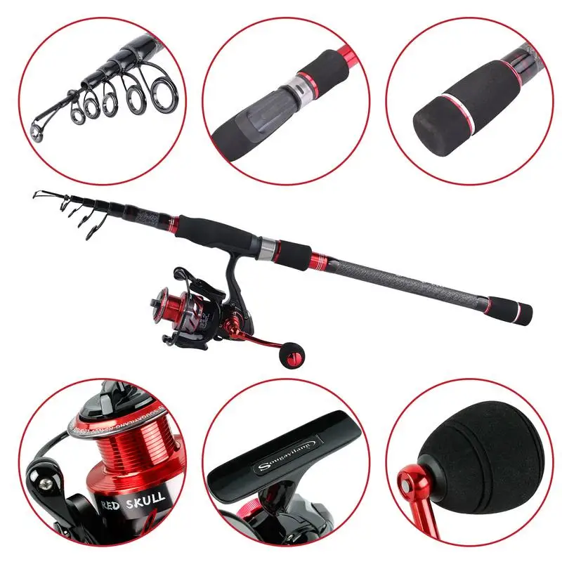 Sougayilang الصيد قضيب بكرة المجموعات المحمولة الكربون الألياف تلسكوبي الصيد قضيب و 13 + 1BB الغزل الصيد بكرات عدة الصيد