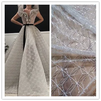 

5yard/lot New arrival embroidered tulle Fabric with beads JIANXI.C-11210 Fashion Embroidered lace fabric