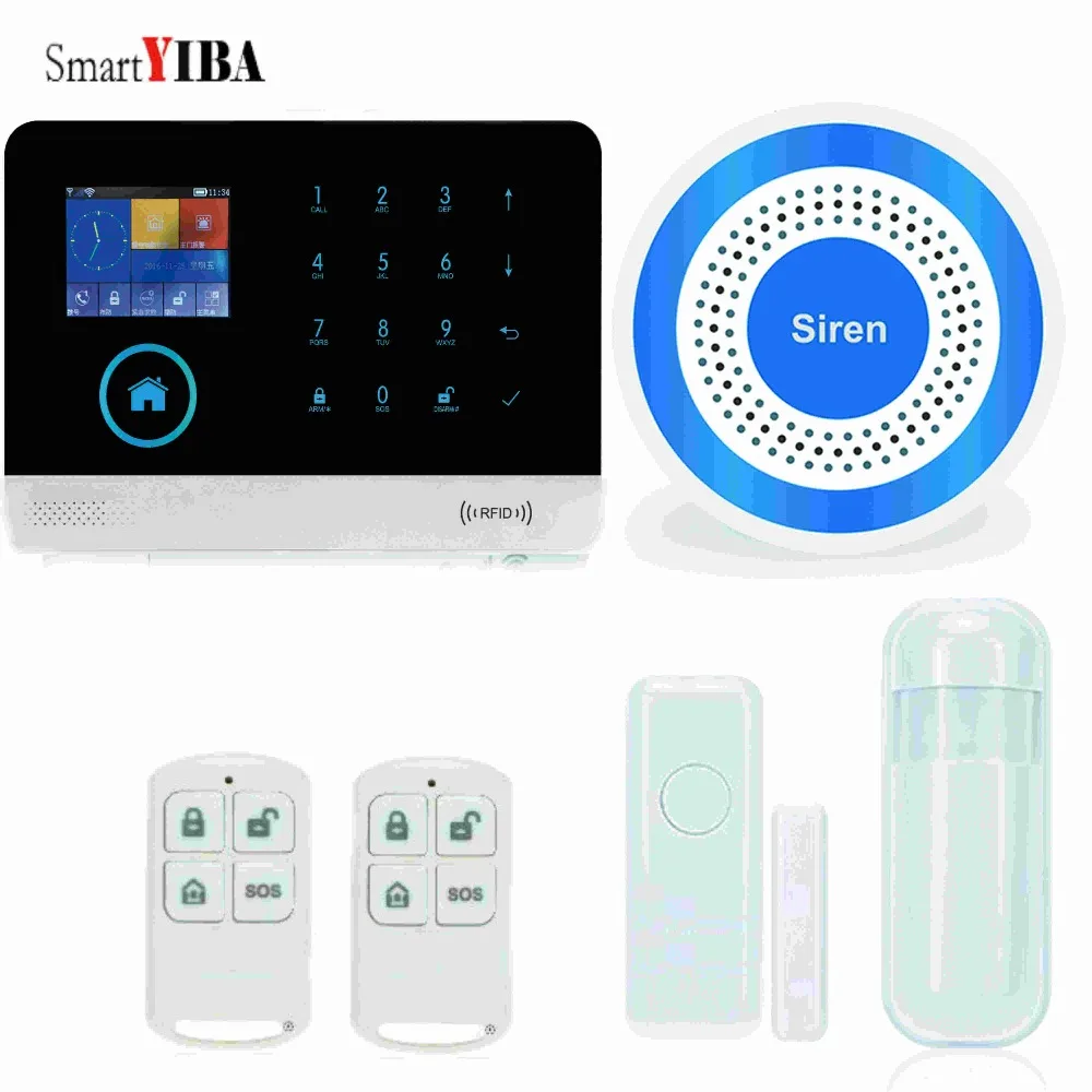 

SmartYIBA RFID Wifi Home Burglar Alarm System Sensor Detector Alarm Wireless GSM SMS Alarm With Blue Flash Siren Motion Alarm