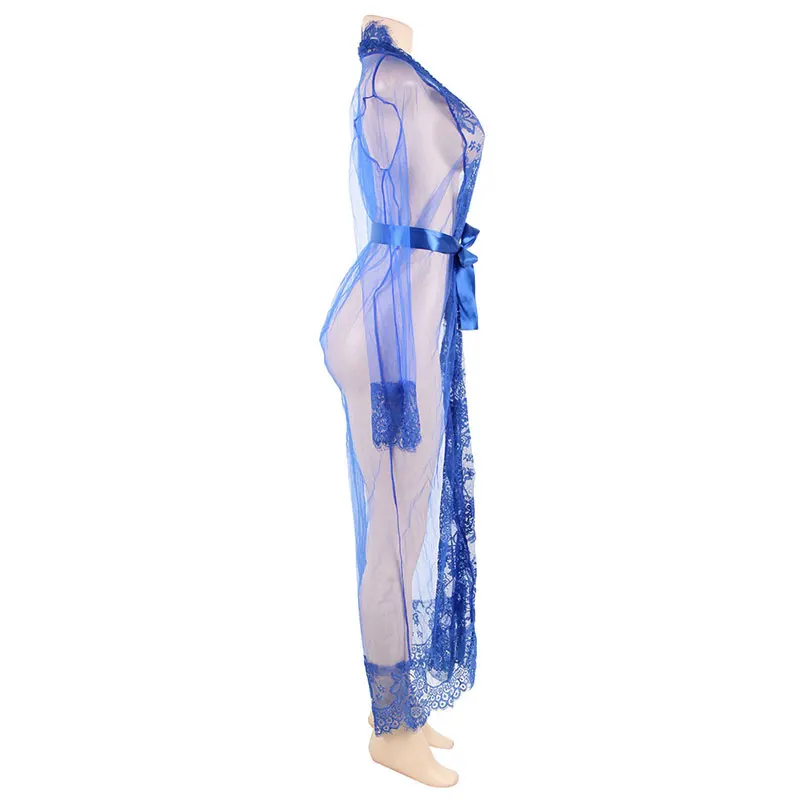 Comeondear длинные рубашки пижамы прозрачный длинное платье Для женщин сексуальное женское белье свадебное халаты сетки кружева сексуальный