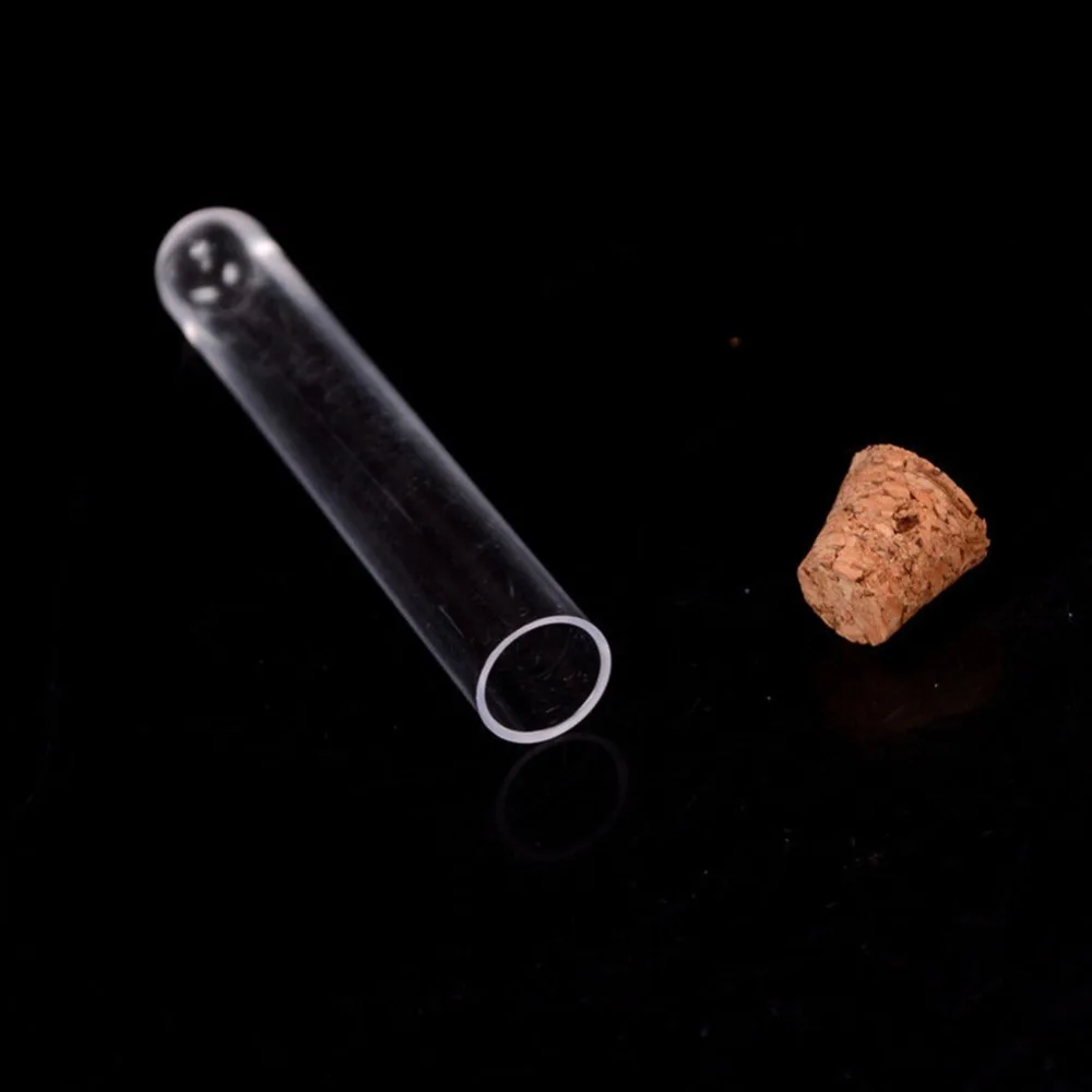 eCos 10pcs/lot 12*60mm Transparent Plastic Round Bottom Test Tube With Cork Stoppers Empty Scented tea Tubes #280735