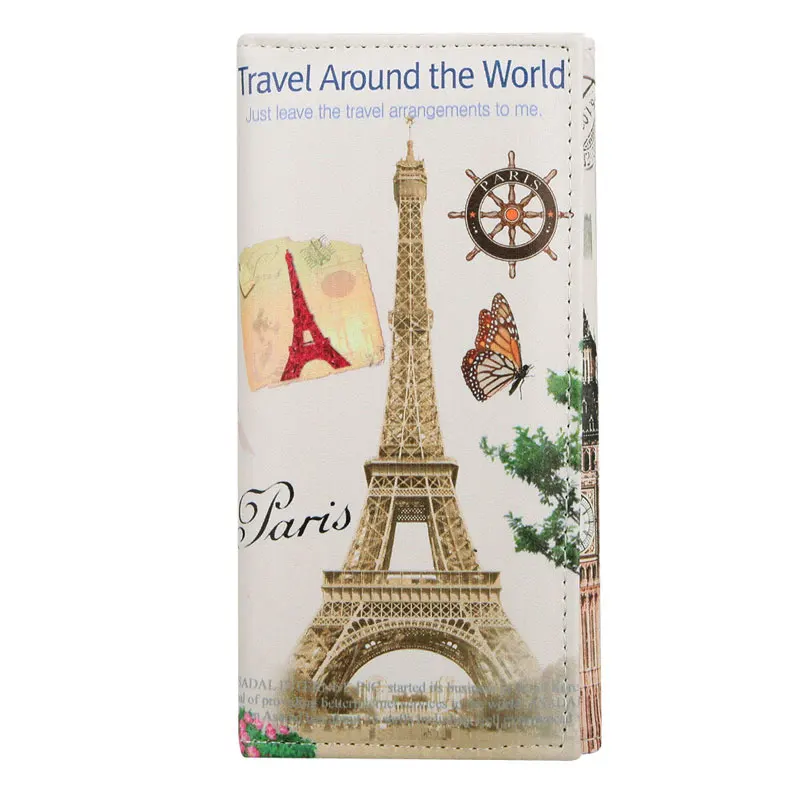  Fashion Women Tower Print Wallets Long Smooth PU Leather Wallet Graffiti Embossed Money Purse ID Credit Card Holder Coin Purses 