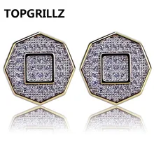 TOPGRILLZ Hip Hop Gold Color Iced Out Cubic Zircon Geometric Stud Earrings Men Women Trend Jewelry Gifts With Screw Back Buckle