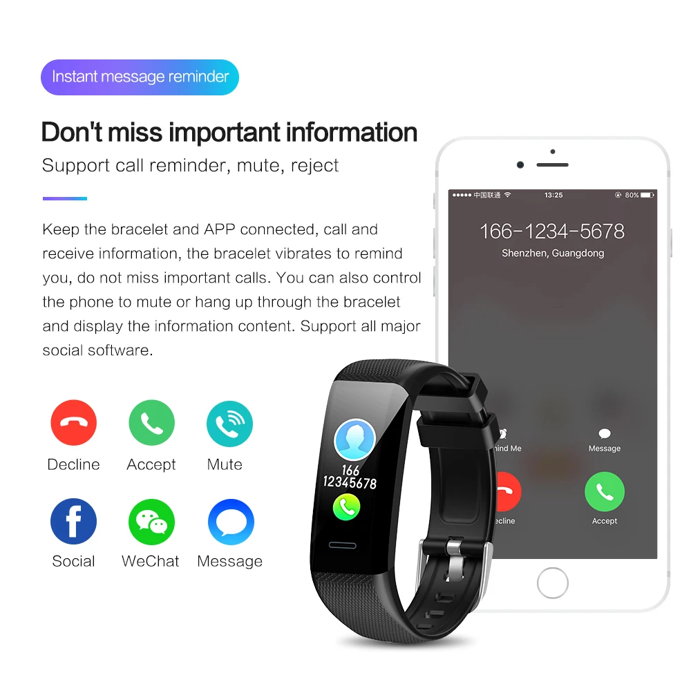 

Smart Bracelet C20 Waterproof Heart Rate Monitor Fitness Tracker Wristband Color Screen Sport Smart Band for Smart Phone
