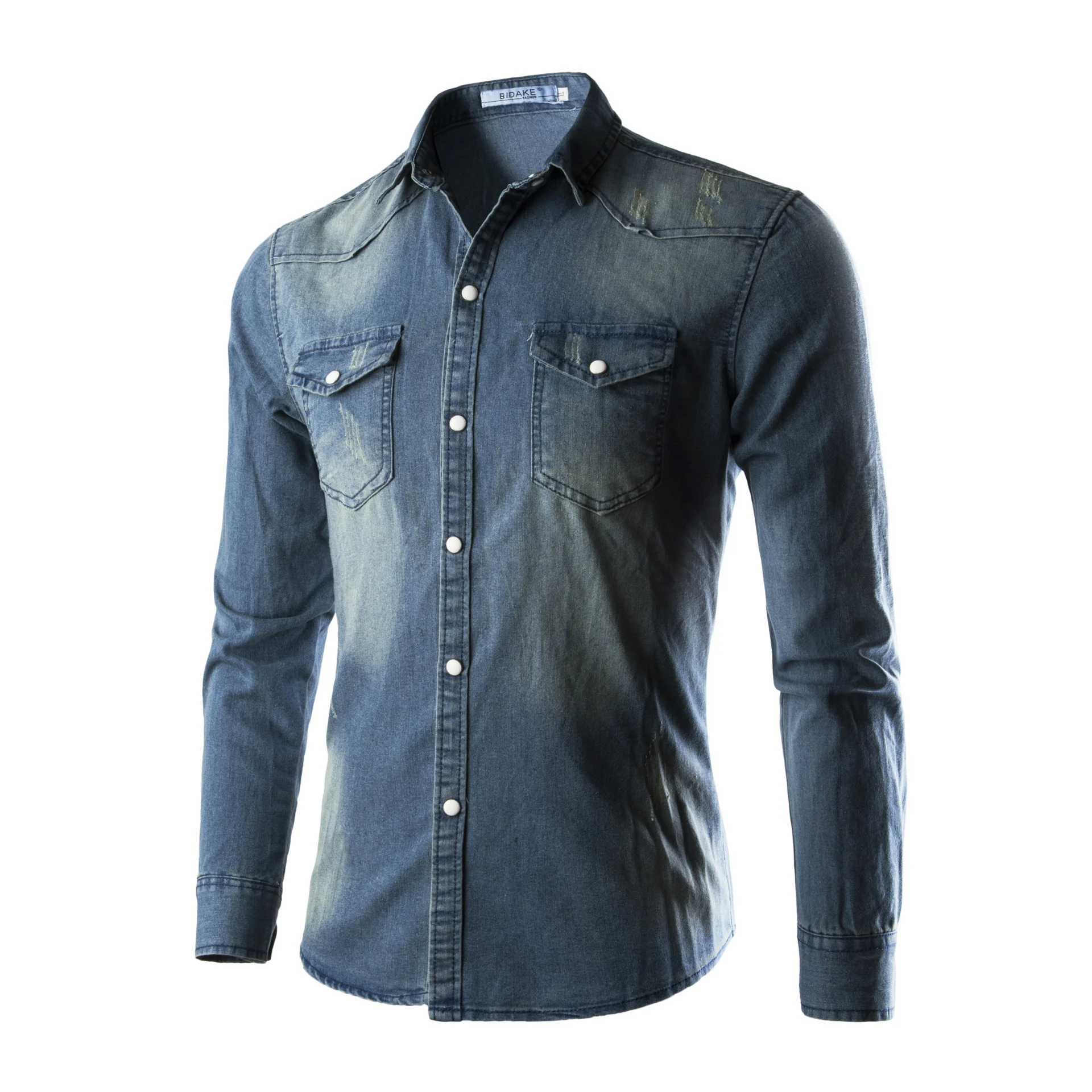 SELX Men Button Down Baggy Long Sleeve Solid Beach Shirt